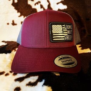 Burgundy/Gray “Lions Not Sheep” Leather Patch Cap!